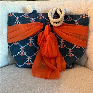 Anchor Print Tote with Bold Orange Accents